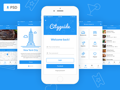 Cityguide Mobile App Free PSD