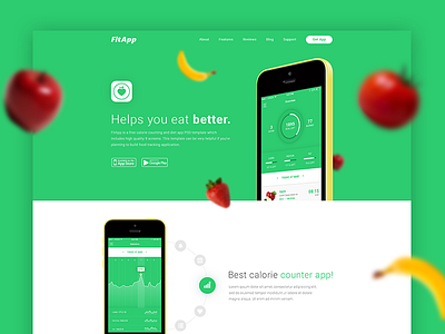 FitApp Free PSD Template app fit free freebie healthy landing page psd template ui ux web