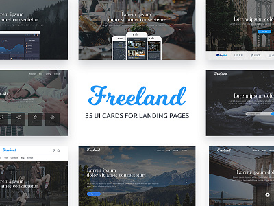 Freeland UI Cards for Landing Pages cards download freebies kit landing page psd ui ux web