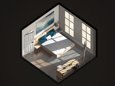 Isometric Room in C4D 3d bed c4d game interior isometric light room