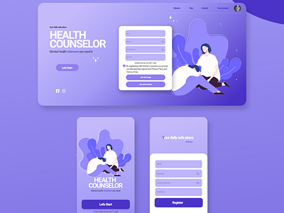 Health Counselor Landing Page and Login Page app design landingpage mobile productdesign ui uxdesign uxproject uxui webdesign website