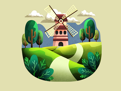 Windmill background branding character design graphic design illustration logo portrait vector