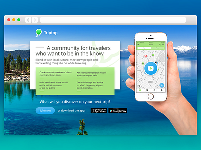 Triptop short landing page app blue clean green landing mobile page web