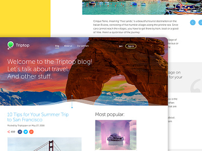 Triptop's blog app blue clean green landing mobile page web