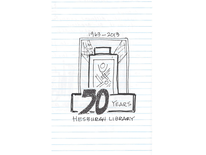 Hesburgh Logo Process 50 anniversary cross dame illustration jesus linework logo notre process typography vector