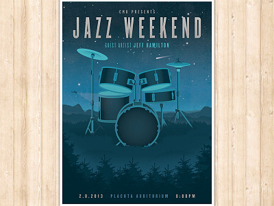 Jazz Weekend CMU blue drum drumset illistration jazz nature poster sky