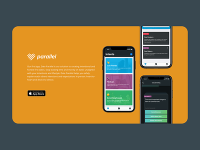 Parallel Portfolio Callout app app store callout dating dating app devices heart ios iphone orange social ux