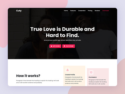 Cuty - Dating App Landing Page app design dating app design dating app development dating app landing page