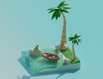 Boat in the harbor 3d art boat first work graphic design harbor hawaii illustration isometry palm tree water