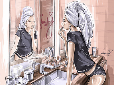 Bathroom make up story art article avatar bitmapgraphic blog branding design digitalart digitalillustration fashionillustration illustration logo post