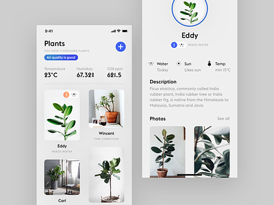 Plants app app clean design ui ux ios minimal minimalistic product design simple ui white