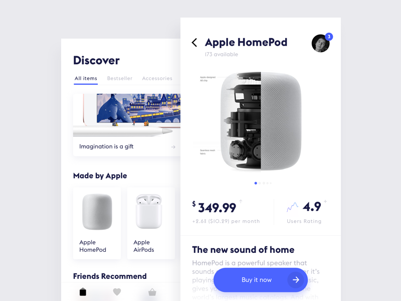 E-commerce App #1 homepod shop e-commerce interface white ui simple mobile minimal ios clean app