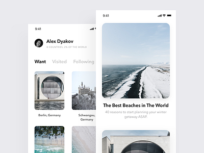 Travel app #1 app clean ios minimalistic mobile simple travel ui unsplash white