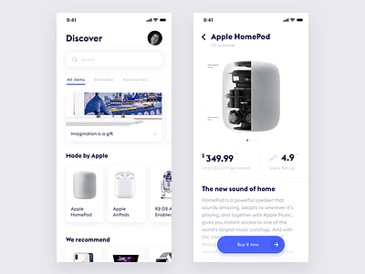 e-commerce app app clean e commerce homepod interface ios minimal mobile shop simple ui white