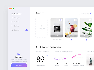 Stories widget dashboard #1 analytics app clean dashboard desktop stories ui web white