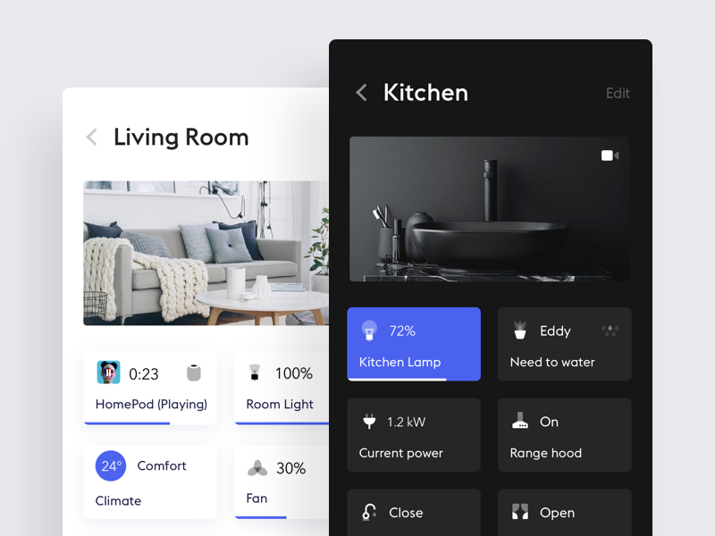 Smart Home App simple smart home white product design flat clean minimal design ui ux black app ios iphone