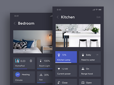 Smart Home App. Dark Theme app black clean design ui ux flat interface ios minimalistic product design simple sketch smarthome ui