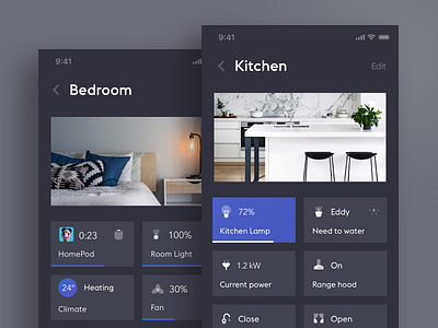 Smart Home App. Dark Theme