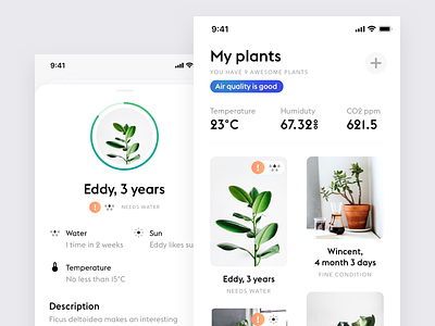 My plants app app app ios iphone clean design ui ux flat ios minimal minimalistic plants product design simple ui white