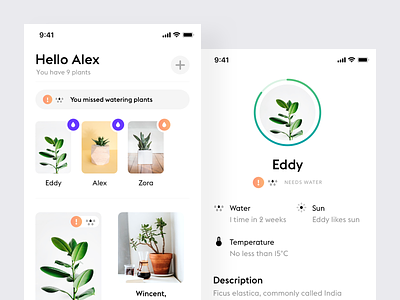 Plants app app ios iphone clean design ui ux flat interface ios minimal minimalistic mobile product design simple ui white