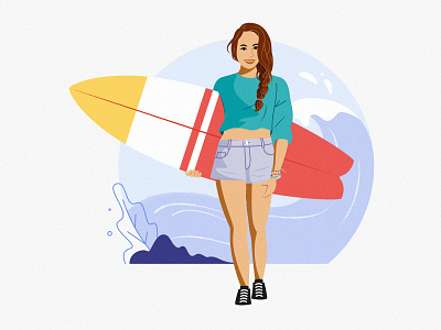Character design and illustration for the city of The Hague beach summer surfboard surfer diversity surfer girl surf character illustration character design vector illustration illustration vector vector art