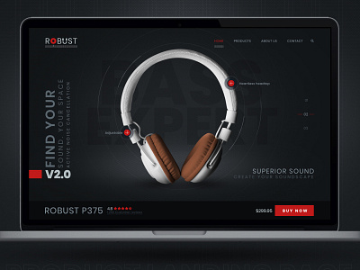 Robust black headphone landing page product sound ui website