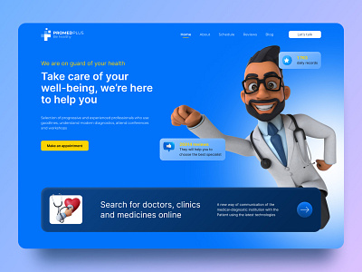 Promed Plus Landing Page 3d design figma medicine ui ux