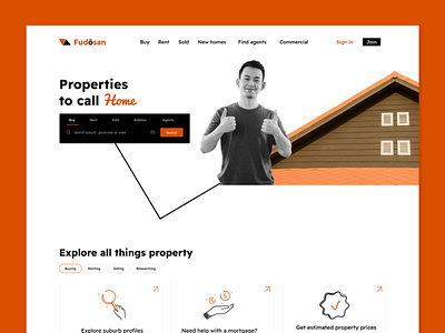 Fudosan - Real estate property Landing Page UX/UI app branding design graphic design illustration landingpage logo typography ui ux uxui vector