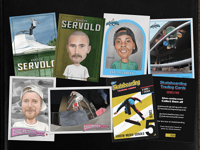 Pro skateboarding trading cards, series 5 comic illustration portrait skate skateboard skateboarding trading card trading cards watercolor