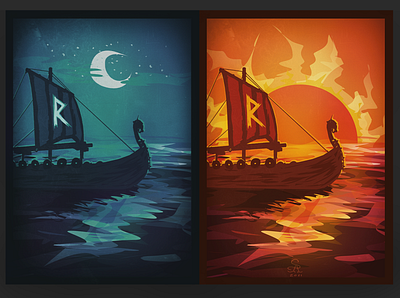 Raido design drakkar illustration rune scandinavia vikings