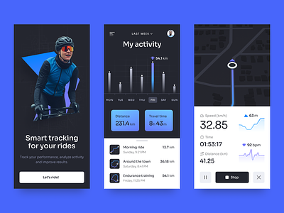 Upshift – cycling tracker bike biking blue branding concept cycling dark design fitness interface logo mobile tracker ui ux visual identity