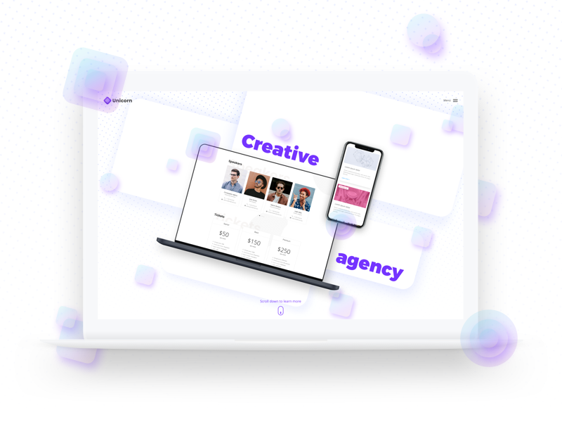 Unicorn - Creative agency creative agency macbook vector design landing web ux shot concept ui sketch illustration