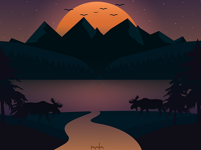 moose landscape art design flat illustration illustrator minimal vector