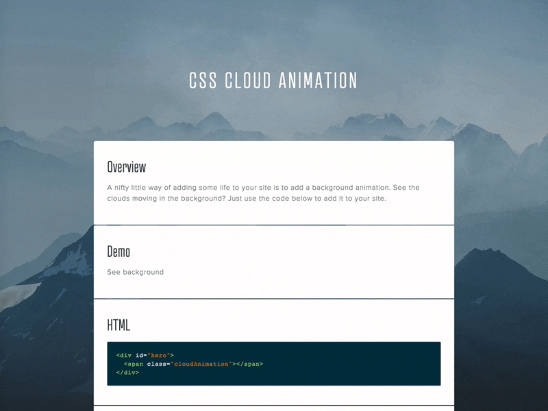 CSS moving clouds by Marcus Hammarstedt on Dribbble