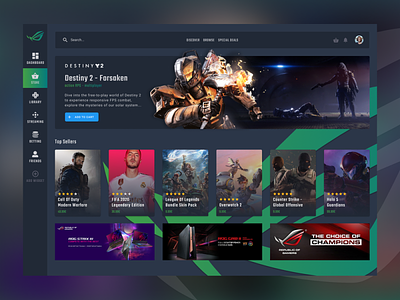 Republic Of Gamers Desktop Client Application abstract application clean dark theme esports figma gaming improvement old design platform standalone