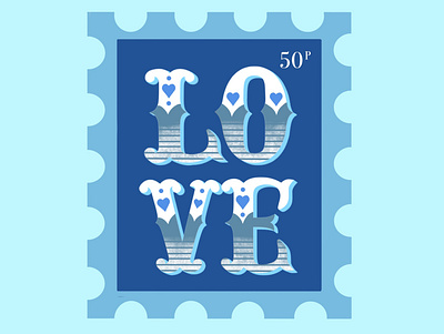 Postal Stamp of Love blue illustration art love procreateapp stamp stamp design