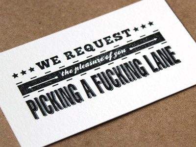Pick a Lane business card letterpress print typography