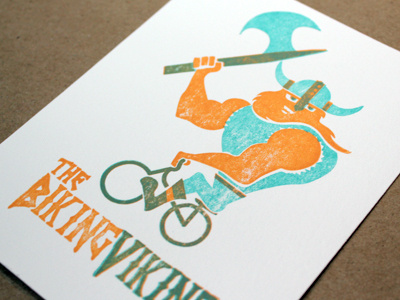 The Biking Viking letterpress postcard print