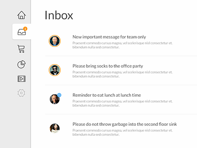 Simple Internal Inbox Interface inbox interface messages side nav ui