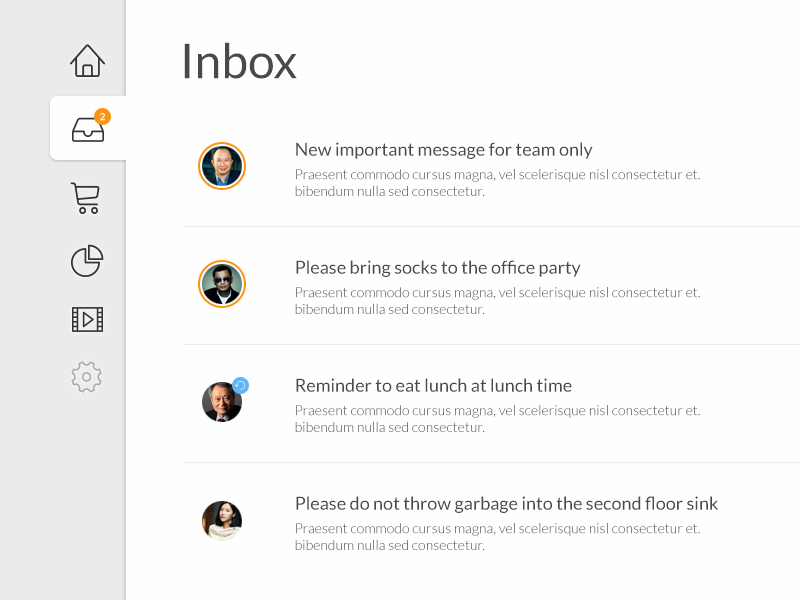 Simple Internal Inbox Interface side nav messages ui interface inbox