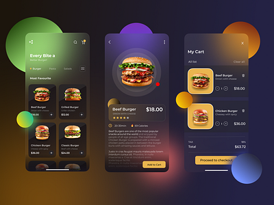 Glassmorphism Food app UI design figma graphic design minimal ui