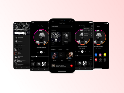 Dark themed Music Player design figma figmadesign graphic design minimal musicapp ui uidesign ux