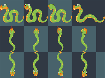 Animated Snake Set 2d cute design drawing game green illustration snake svg