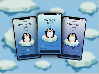 Health tracker app 2d cute design health illustration mobile penguin svg