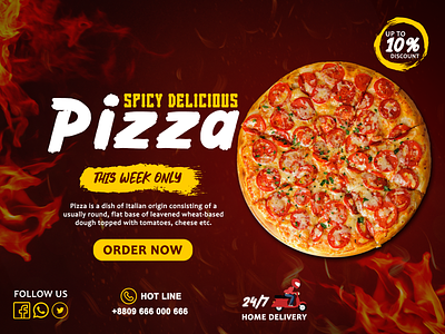 Spicy & Delicious Pizza | Social Media Banner | Ad Banner ad banner branding design graphic design logo social media banner web banner