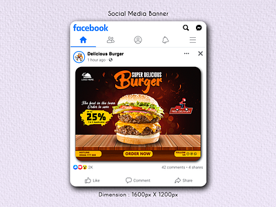 Delicious Burger for Social Media Post branding facebook banner graphic design logo social media banner