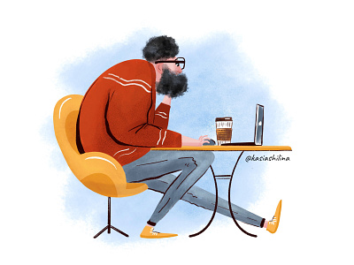 Illustration "Freelancer at the cafe" cafe freelancer illustration laptop programmer remotework