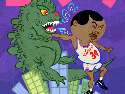 Godzilla VS Barkley athlete celebrity illustration kaiju sports
