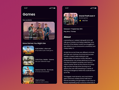 Simple Games Catalog catalog darkmode darktheme design games mobile ui uiux ux