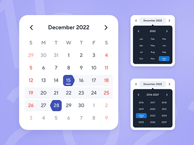 Calendar calendar calendar range design system flat minimal month purple ui ui kit usability user interface widget year